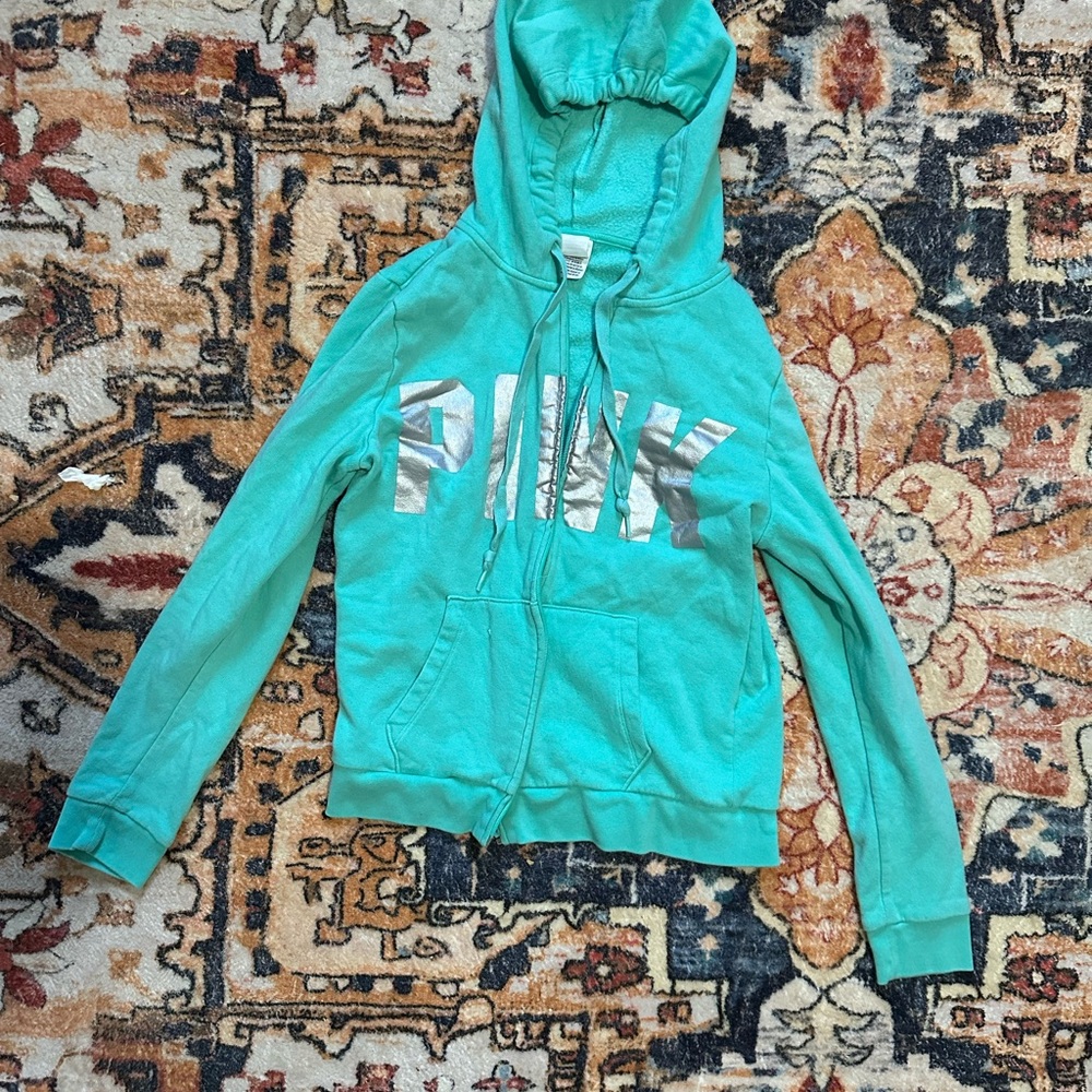 Teal Hoodie with Silver Lettering